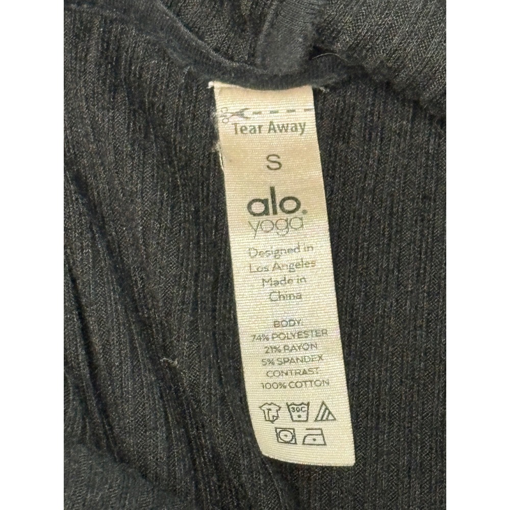 Alo small Yoga Muse Ribbed Cropped Hoodie Women Black Athleisure - Picture 3 of 7